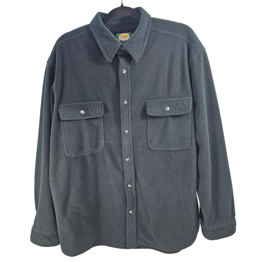 Cabelas Mens Large Fleece Shirt Jacket‎ Button Up Outdoor Gear Green Long Sleeve